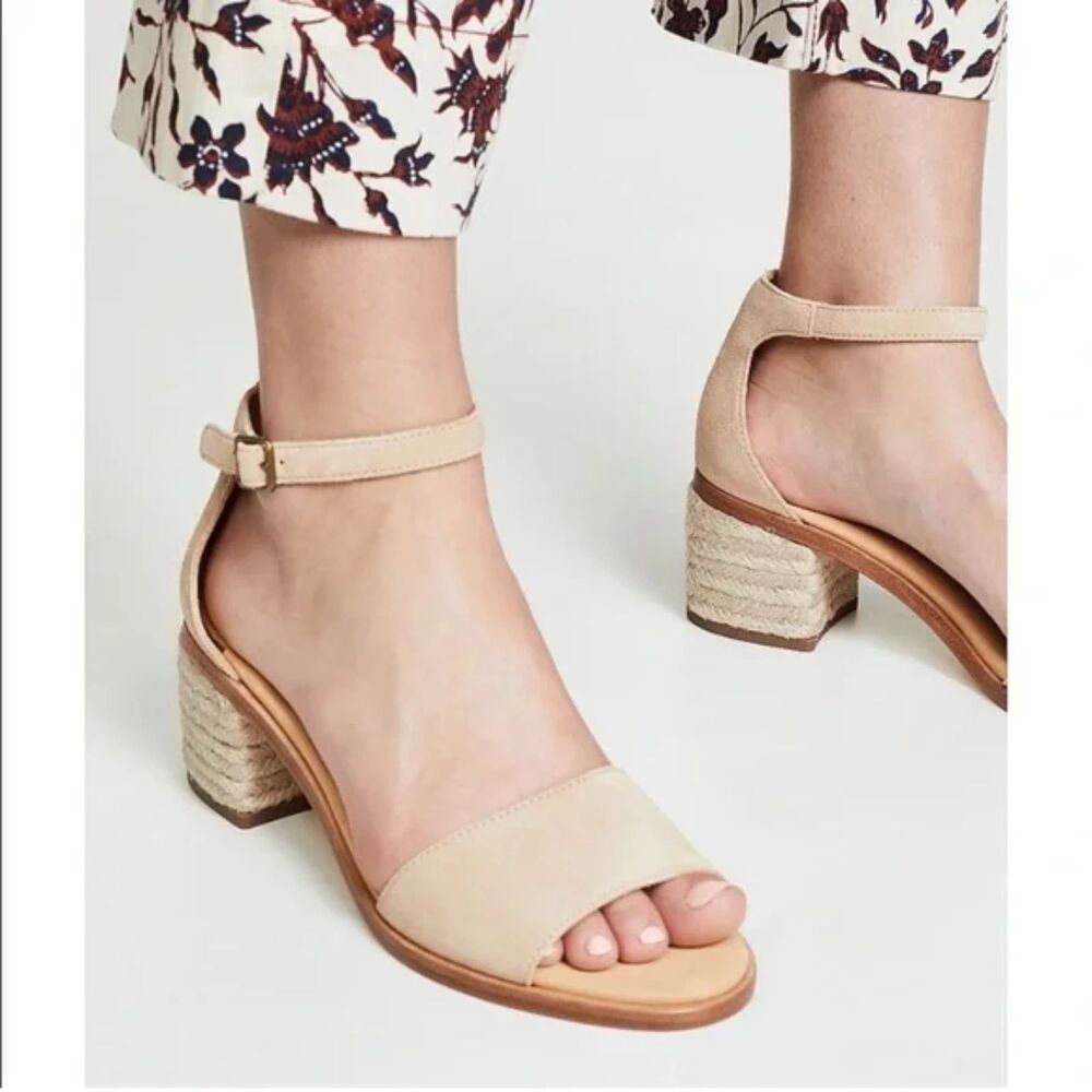 SOLUDOS Capri Cream Beige Suede Block Heel Espadrille Ankle Strap Sandals - SZ 8